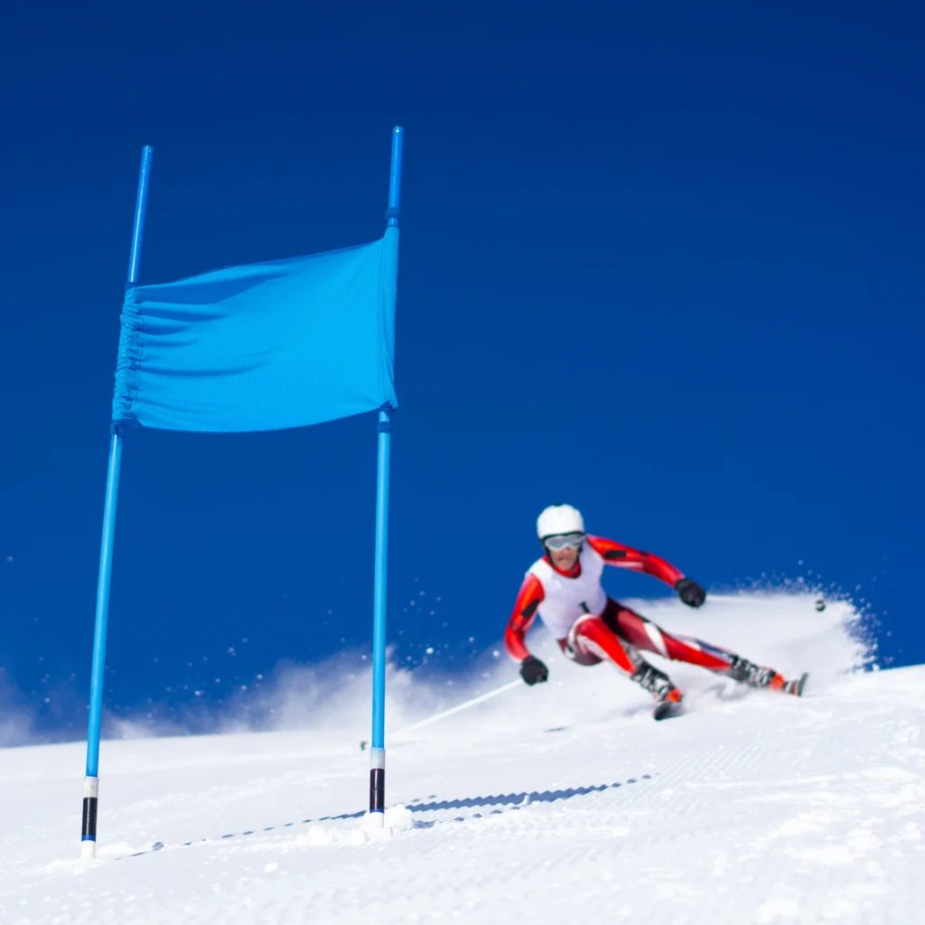 Olympic skier, skiing down the ski slope